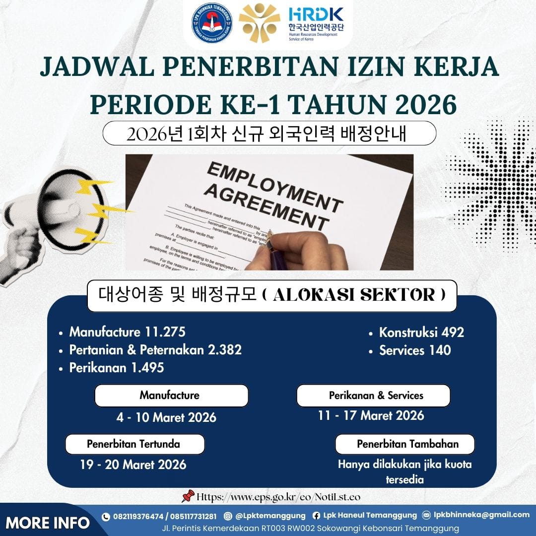 Jadwal Penerbitan Izin Kerja Periode Ke-1 Tahun 2026